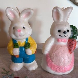 Vintage Wax Easter Bunnies Mr and Mrs Tall Figure Candle with wick NEW